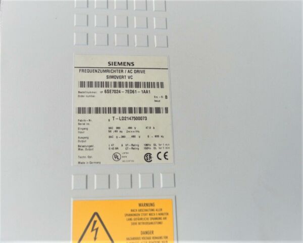6SE7024-7ED61 SIMOVERT MASTERDRIVES VECTOR CONTROL CONVERTER COMPACT UNIT